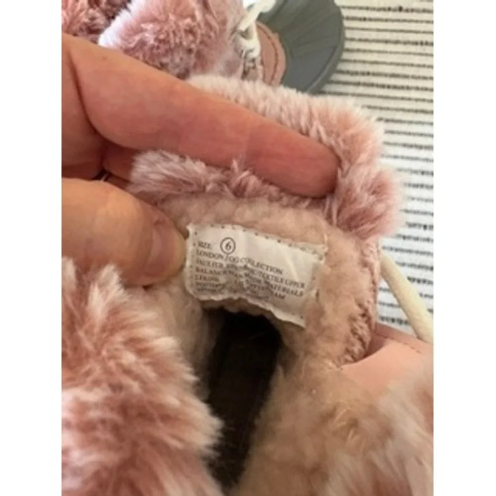 London Fog Toddler Girls Pink Grey Faux Fur Winter Duck Boots Size 6